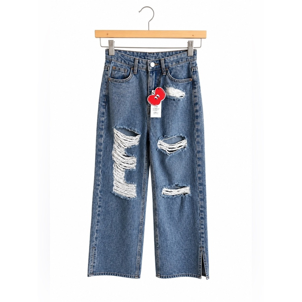 Cider Womens Jeans Sz XXS High Waist Wide Leg Ripped Raw Hem NEW